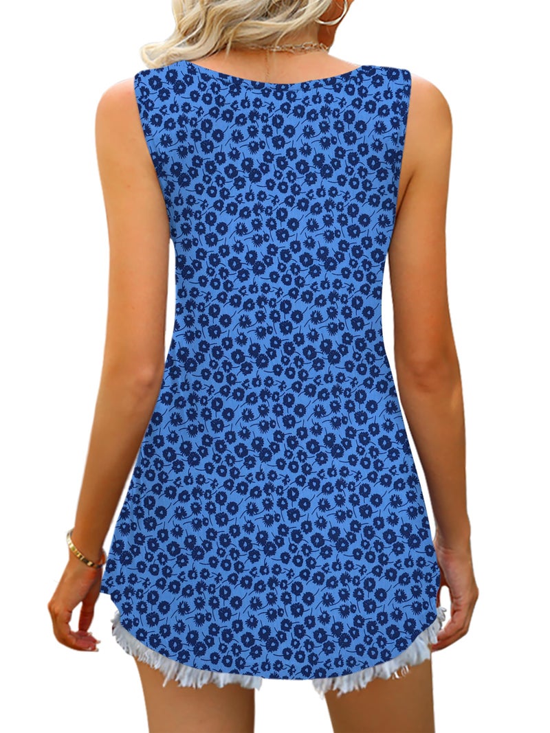 Tencede 2026 Summer Tank Tops for Women Sleeveless V Neck Babydoll Loose Flowy Floral Print Blouse Dandelion Large - Image 3