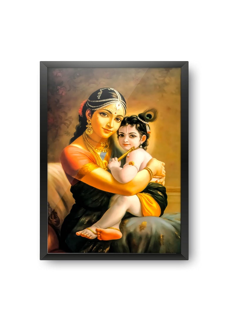 Epic Stuff Epic Stuff Bal Krishna With Maiya Yashoda Design A4 Wall Poster With Frame God Posters For PoojaWorshipHindu God Wall Poster 