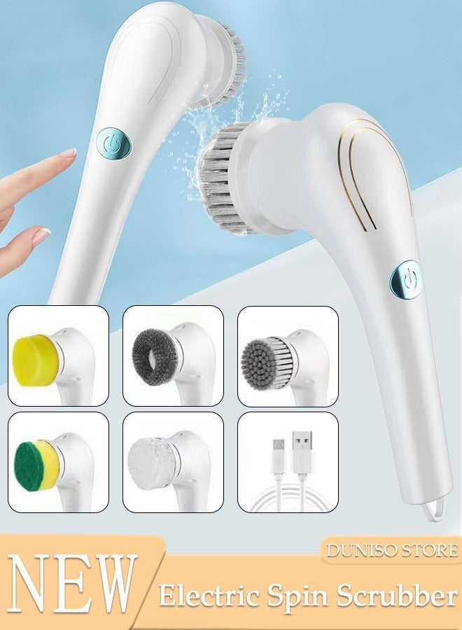 DUNISO Electric Spin Scrubber, 5 in 1 Electric Bathroom Scrubber with 2 Adjustable Speed & 5 Replaceable Brush Heads, 360° Electric Scrubber for Bathroom Bathtub Kitchen Floor Sink - Image 1