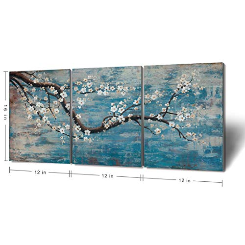amatop Ejart Wall Art Hand-Painted Framed Flower Oil Painting On Canvas Gallery Wrapped Modern Floral Artwork for Living Room Bedroom Décor (Teal Blue Lake, 36"x16") - 3 Piece - Image 5