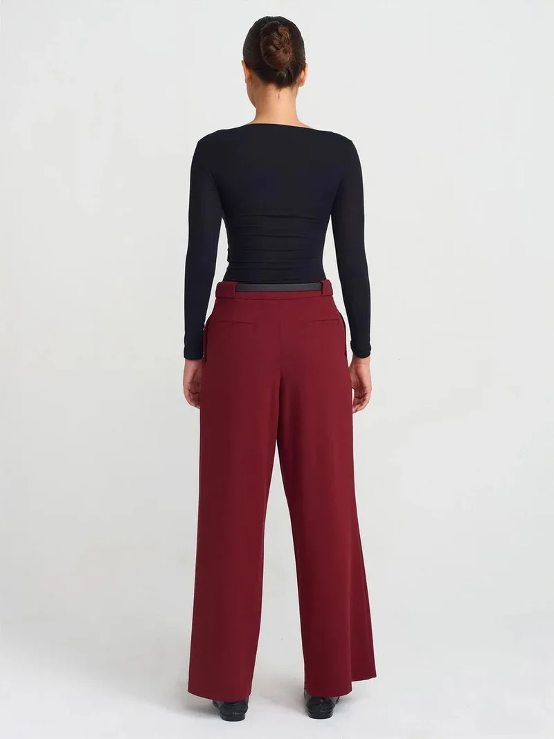 ديلفين Dilvin Women's Wide-Leg Crepe Trousers With Belt