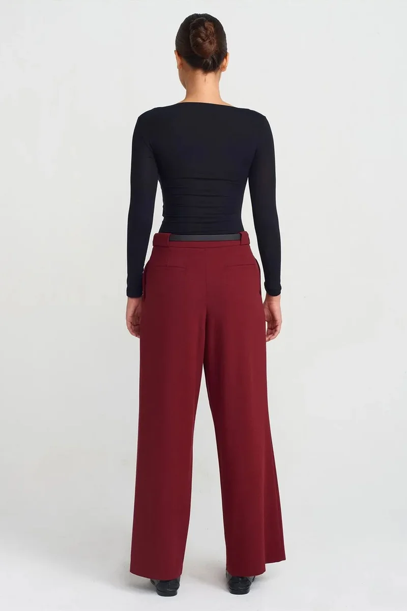 Dilvin DILVIN Women's Wide-Leg Crepe Trousers With Belt