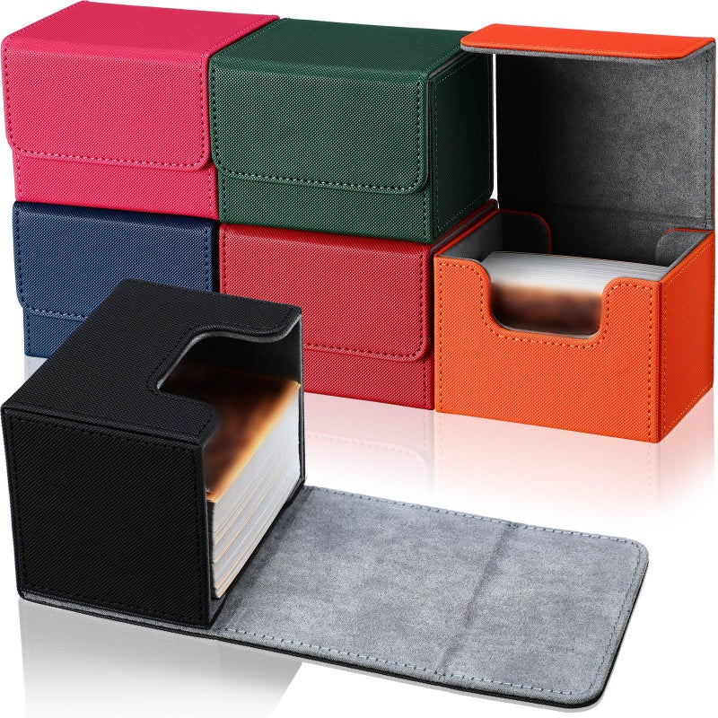 Yookeer 6 Pack Leather Deck Cases 100 Card Deck Game Box Magnetic Playing Card Storage Box for 100 Plus Cards Compatible with TcgPinkRedOrangeBlackBlueGreenHorizontal - Image 2