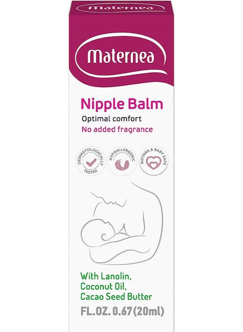 Maternea Nipple Balm Purified Lanolin, Natural Cocoa Oil & Coconut Oil. Provides Comfort During Breastfeeding (20 ml)