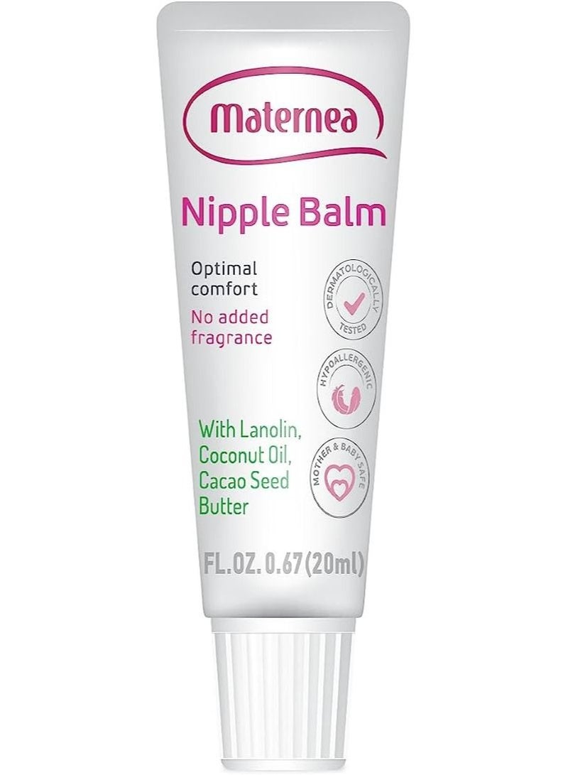 Maternea Nipple Balm Purified Lanolin, Natural Cocoa Oil & Coconut Oil. Provides Comfort During Breastfeeding (20 ml)