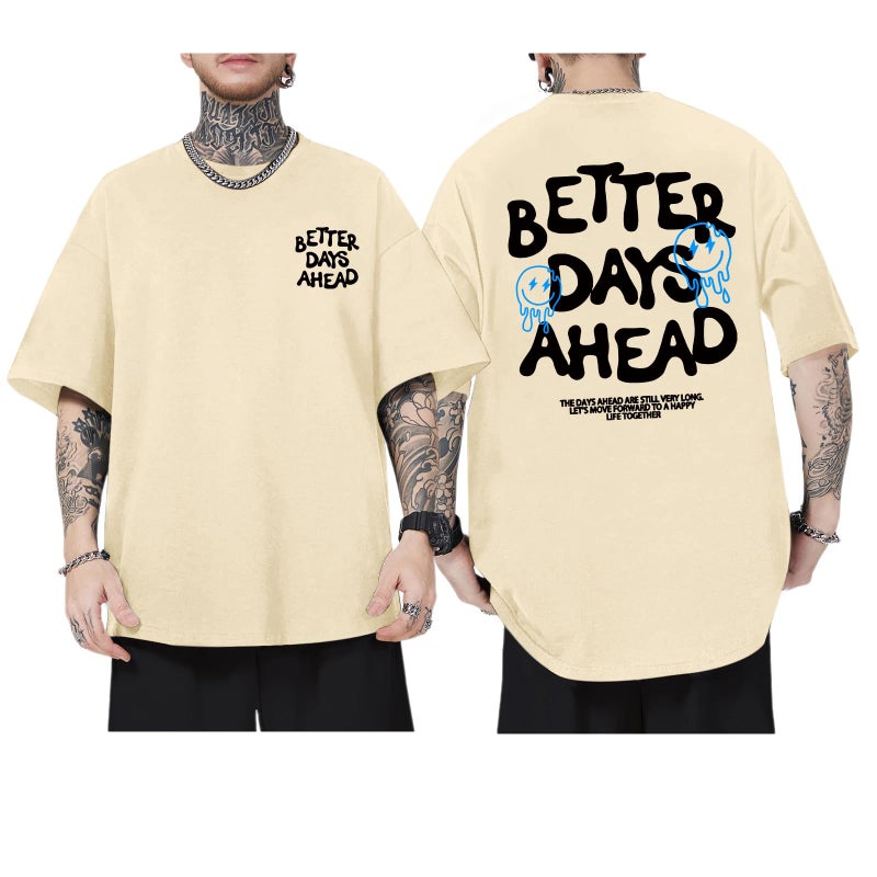 Lubpow Mens Funny Graphic T-Shirts Oversized Inspirational Positive Saying Shirt Vintage Printed Tees Casual Streetwear Tops(Apricot,L) - Image 1