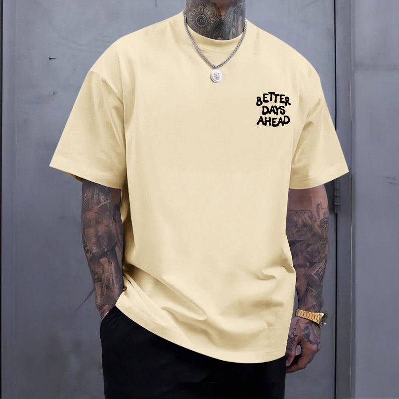 Lubpow Mens Funny Graphic T-Shirts Oversized Inspirational Positive Saying Shirt Vintage Printed Tees Casual Streetwear Tops(Apricot,L) - Image 4