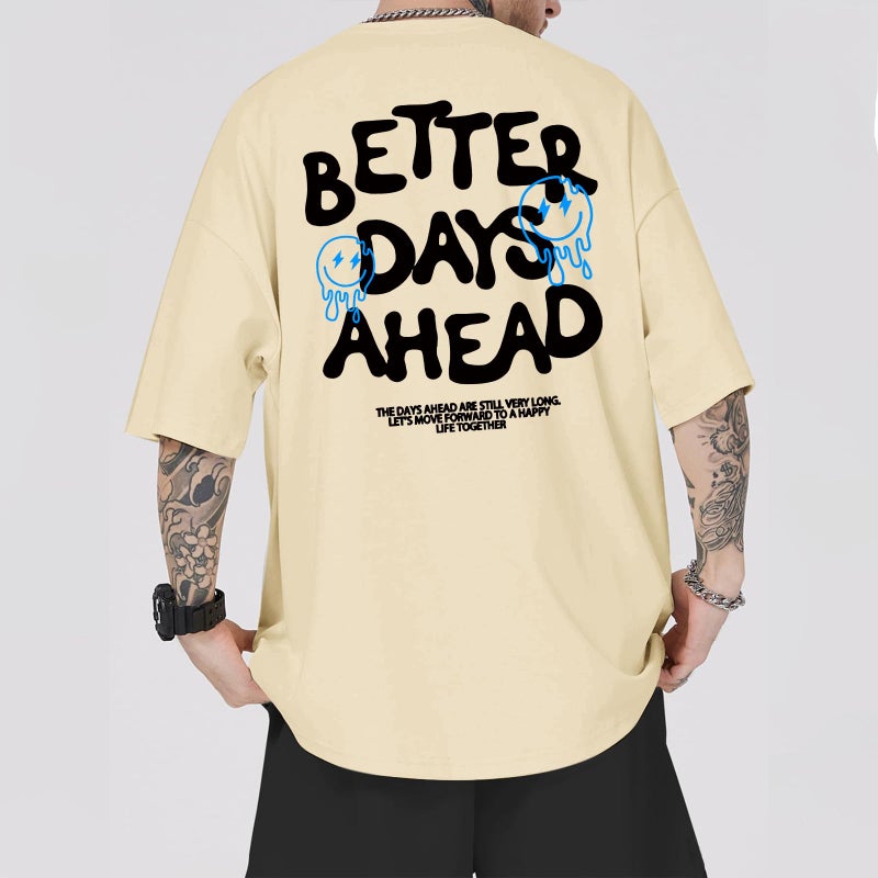 Lubpow Mens Funny Graphic T-Shirts Oversized Inspirational Positive Saying Shirt Vintage Printed Tees Casual Streetwear Tops(Apricot,L) - Image 3