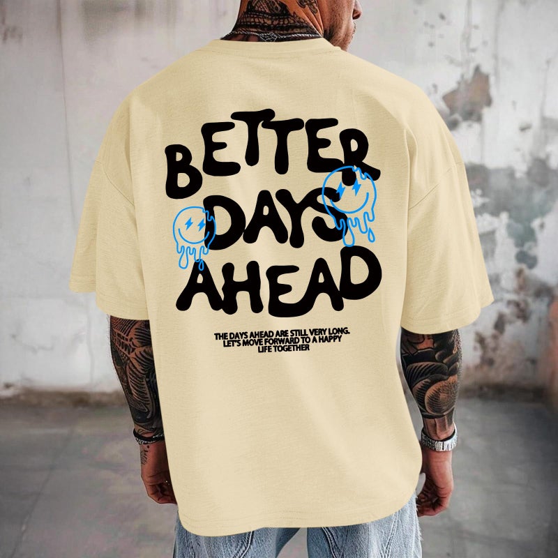 Lubpow Mens Funny Graphic T-Shirts Oversized Inspirational Positive Saying Shirt Vintage Printed Tees Casual Streetwear Tops(Apricot,L) - Image 5