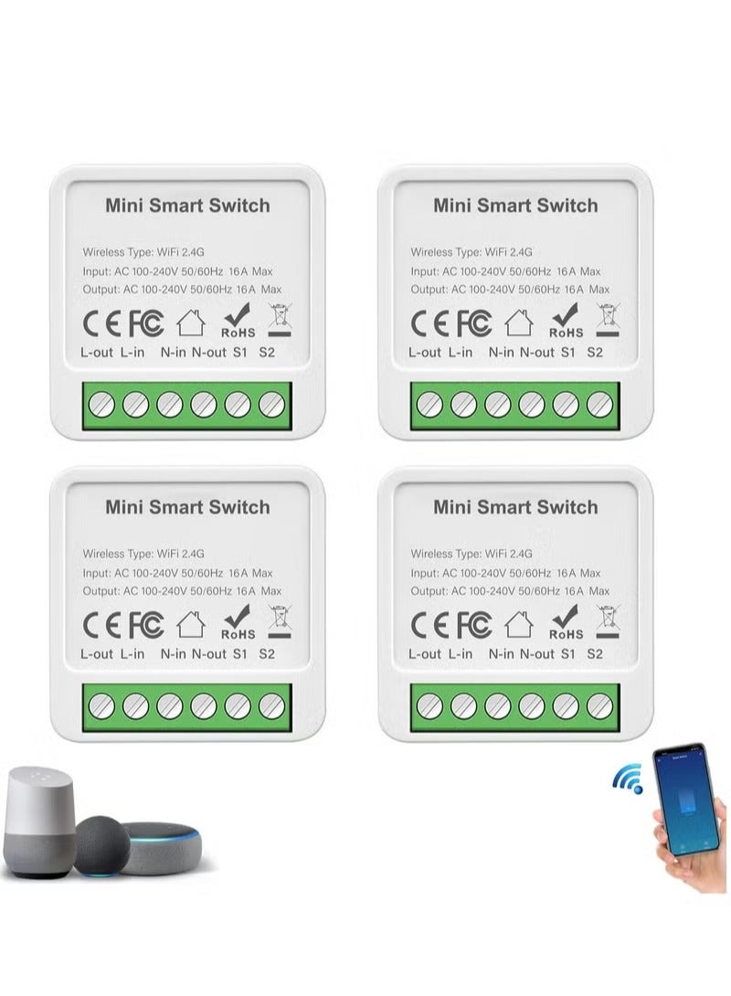 wifi smart switch module,Mini Smart Relay Switch,16A Universal Breaker Timer Switch Works with Alexa,Voice Control,Timer Function (Tuya 1 Gang, 4 pack) - Image 1