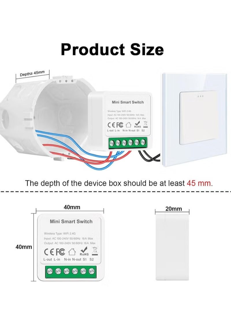 wifi smart switch module,Mini Smart Relay Switch,16A Universal Breaker Timer Switch Works with Alexa,Voice Control,Timer Function (Tuya 1 Gang, 4 pack) - Image 4
