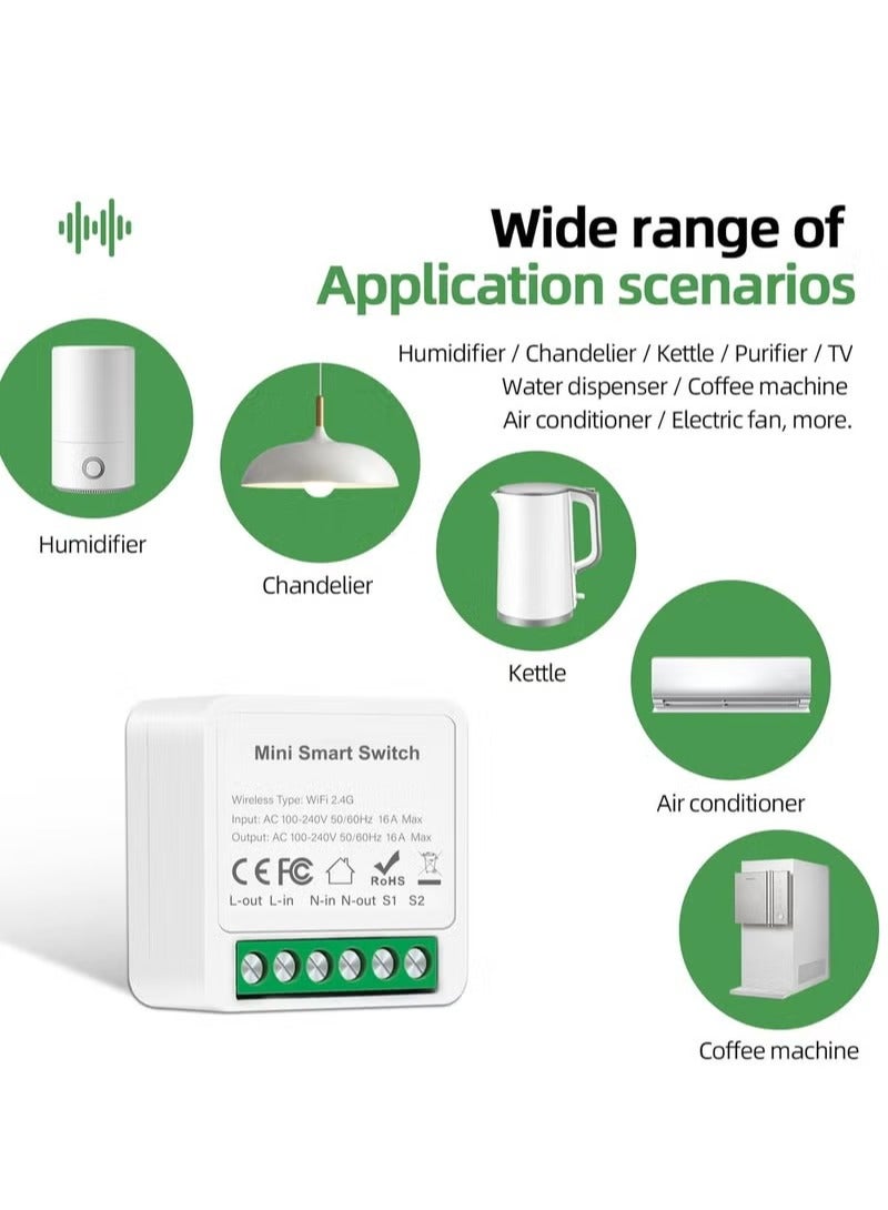 wifi smart switch module,Mini Smart Relay Switch,16A Universal Breaker Timer Switch Works with Alexa,Voice Control,Timer Function (Tuya 1 Gang, 4 pack) - Image 5