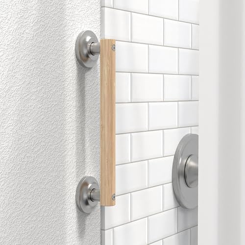 AquaChase Natural Bamboo Grab Bar for Bathroom Toilet ADA Compliant Balance Assist Handrail for Handicap and Seniors 12in Brushed Nickel - Image 3