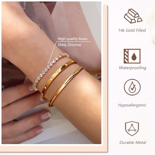 Fansilver 3PCS Gold Bracelets Set - 14K Gold Plated Link, Cuff, Bead Ball, Twisted Chunky Bangle Stackable Bracelets - Image 2