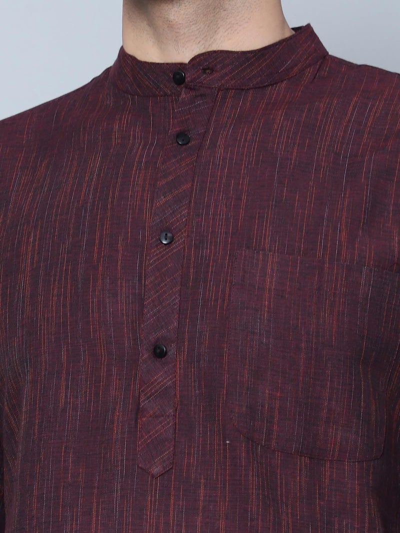 LATEST CHIKAN Men's Cotton Regular Textured Long Kurta Full Sleeves - Casual Ethnic Wear - LK-DBL-M-48 Maroon - Image 2