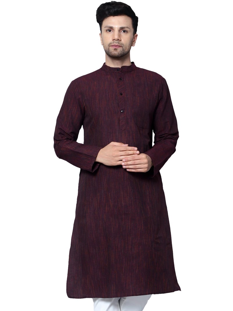 LATEST CHIKAN Men's Cotton Regular Textured Long Kurta Full Sleeves - Casual Ethnic Wear - LK-DBL-M-48 Maroon - Image 5