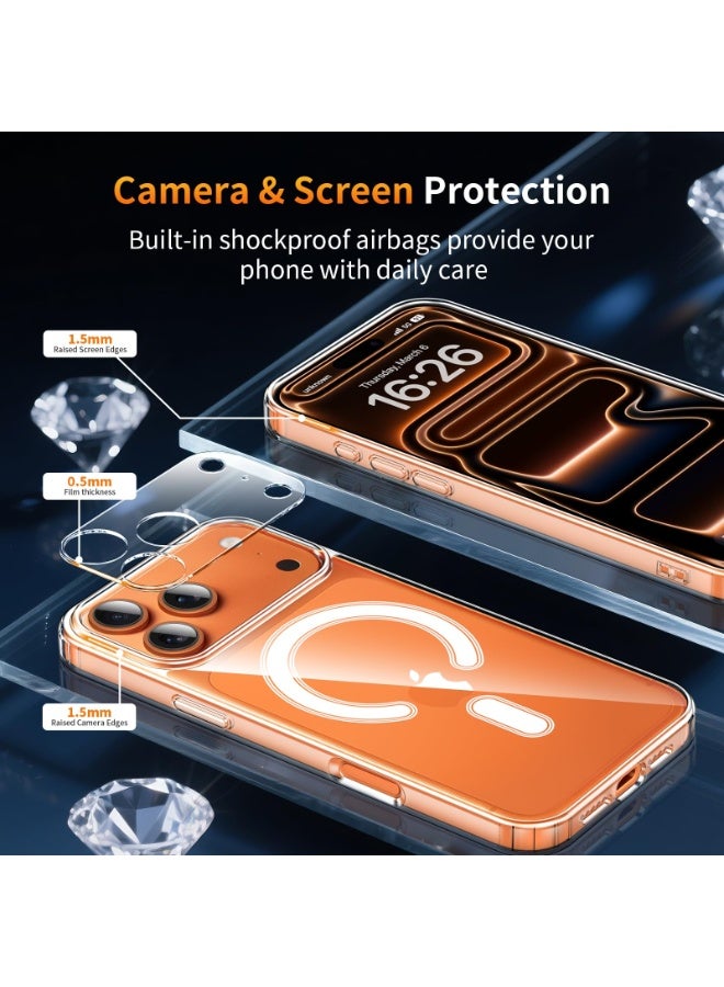 سانموجيد جراب مغناطيسي لهاتف iPhone 17 Pro مع واقي شاشة من قطعتين وواقي عدسة كاميرا من قطعتين، متوافق مع MagSafe، جراب خلفي شفاف واقٍ مقاوم للصدمات لهاتف iPhone 17 Pro مقاس 6.3 بوصة - Image 4