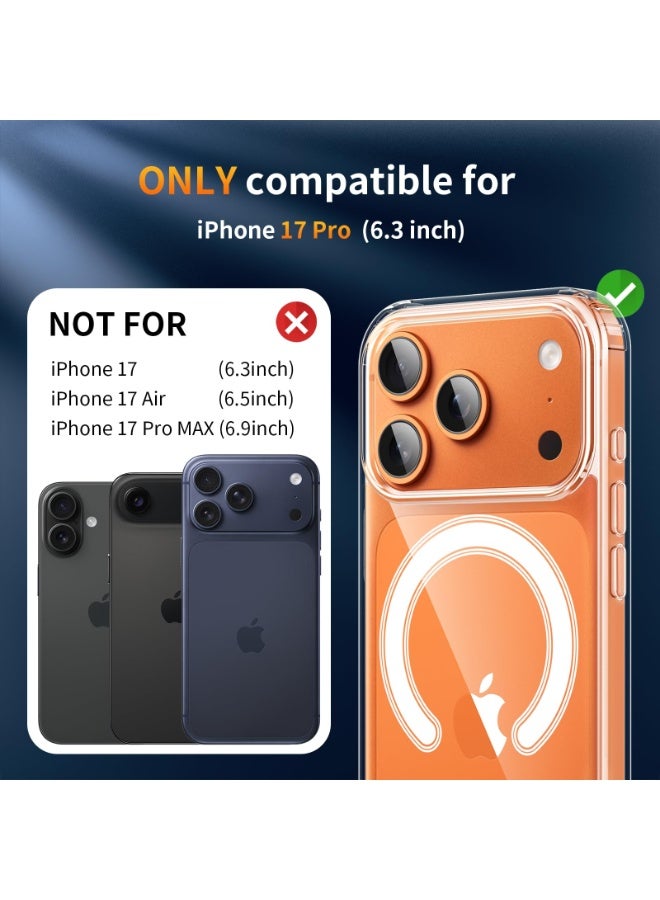 سانموجيد جراب مغناطيسي لهاتف iPhone 17 Pro مع واقي شاشة من قطعتين وواقي عدسة كاميرا من قطعتين، متوافق مع MagSafe، جراب خلفي شفاف واقٍ مقاوم للصدمات لهاتف iPhone 17 Pro مقاس 6.3 بوصة - Image 2