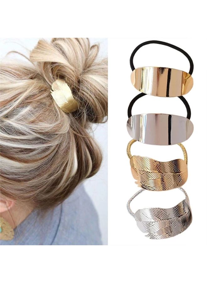 4 Packs Metal Hair Ring Ponytail Clips Simple Elegant Leaf Glossy Surface Oval Hair Accessories For Women Gift - Image 1