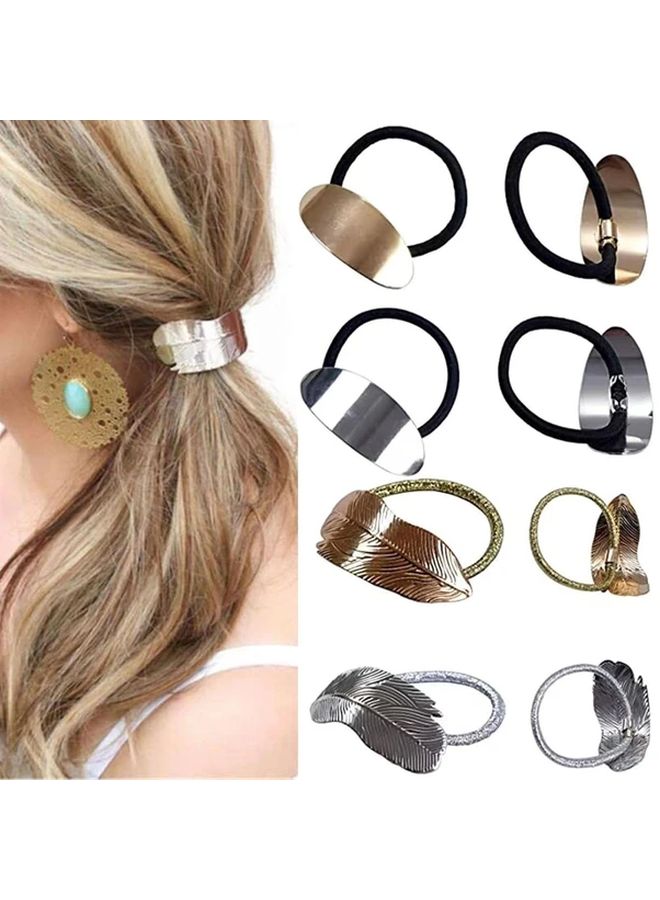 4 Packs Metal Hair Ring Ponytail Clips Simple Elegant Leaf Glossy Surface Oval Hair Accessories For Women Gift - Image 5