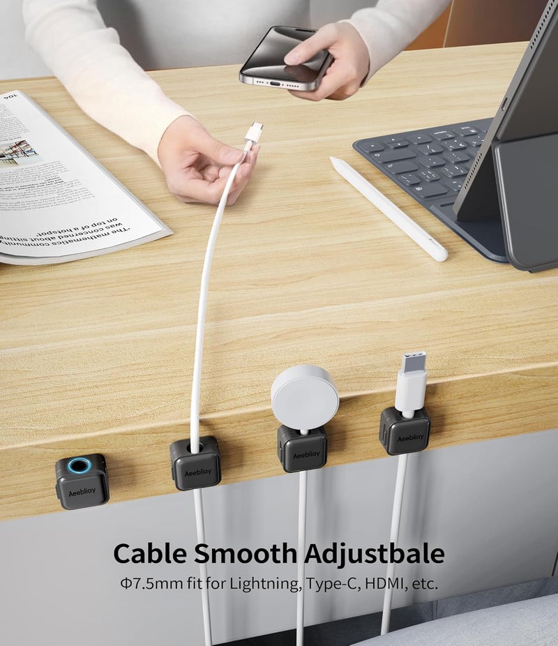 Aeebliay 9 Pack Magnetic Cable Clips Cord Holder, Desk Cable Management Accessories, Adhesive USB Wire Holder Keeper Organizer for Home Office Desk Phone Car Wall Desktop Nightstand - Black - Image 4