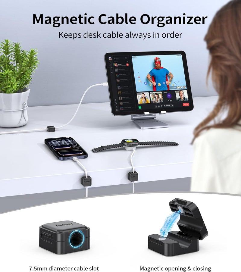 Aeebliay 9 Pack Magnetic Cable Clips Cord Holder, Desk Cable Management Accessories, Adhesive USB Wire Holder Keeper Organizer for Home Office Desk Phone Car Wall Desktop Nightstand - Black - Image 2