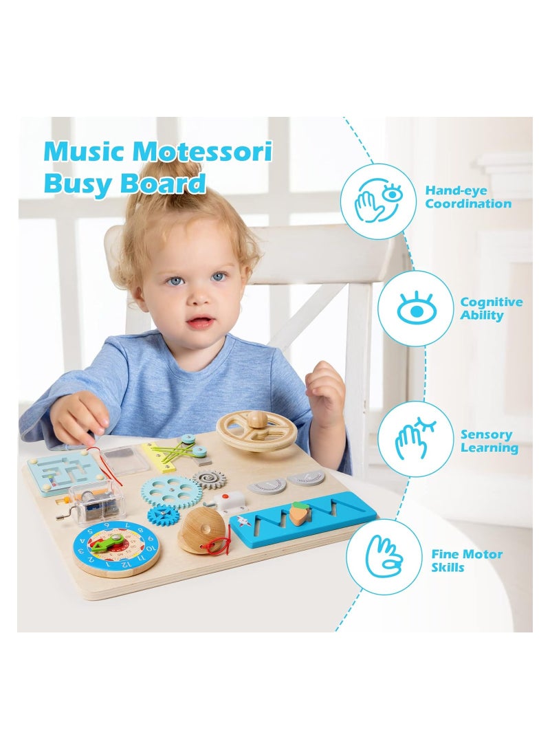 Zikra Wooden Montessori Busy Board, for Toddlers Play, Educational Toys Preschool Learning Activities, for Motor Skills Travel Toy Skills Educational Gifts, for Kids Boys Girls(1 Pack) - Image 2