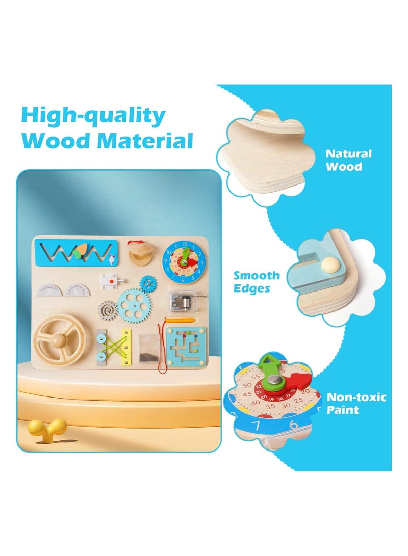 Zikra Wooden Montessori Busy Board, for Toddlers Play, Educational Toys Preschool Learning Activities, for Motor Skills Travel Toy Skills Educational Gifts, for Kids Boys Girls(1 Pack) - Image 5