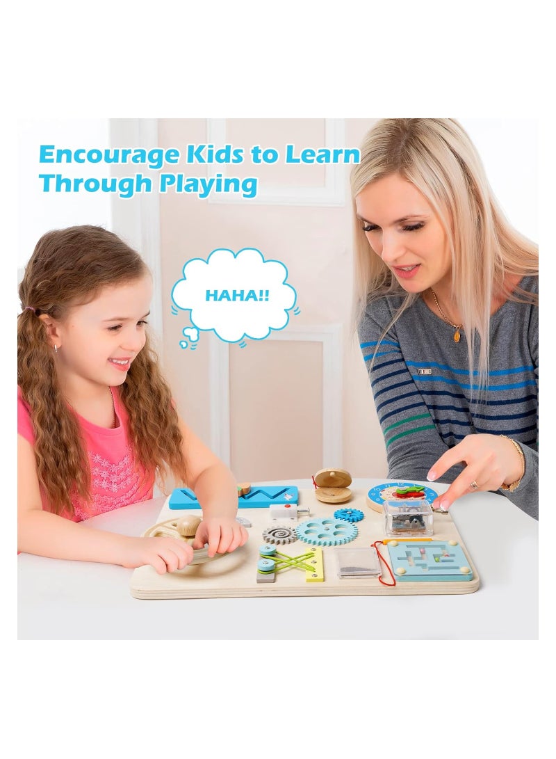 Zikra Wooden Montessori Busy Board, for Toddlers Play, Educational Toys Preschool Learning Activities, for Motor Skills Travel Toy Skills Educational Gifts, for Kids Boys Girls(1 Pack) - Image 3