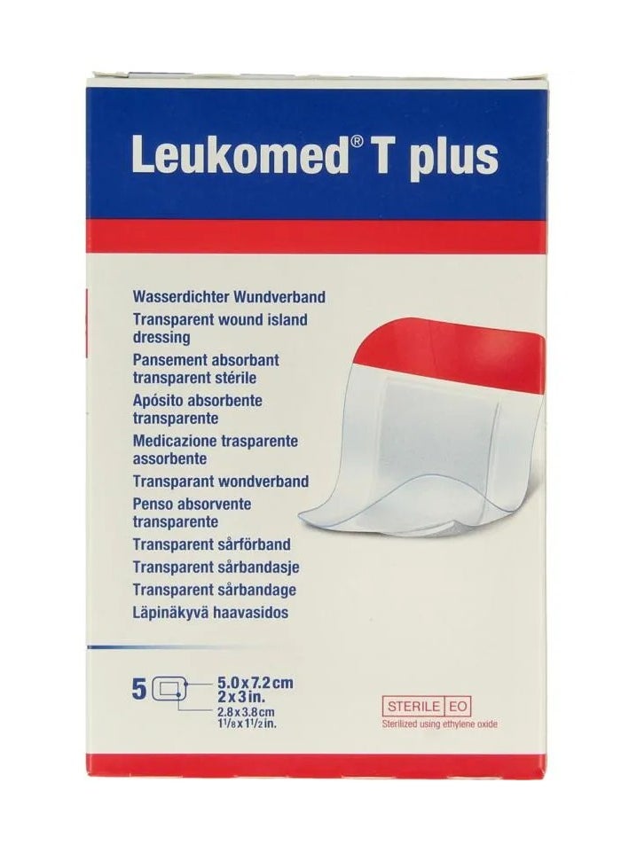 BSN Medical BSN Medical Leukomed T Plus Sterile Transparent Waterproof Adhesive Film Dressing with Pad, 5 cm x 7.2 cm 