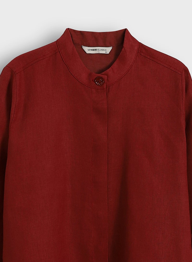 LC WAIKIKI Grandad Collar Linen Women's Shirt Tunic - Image 3