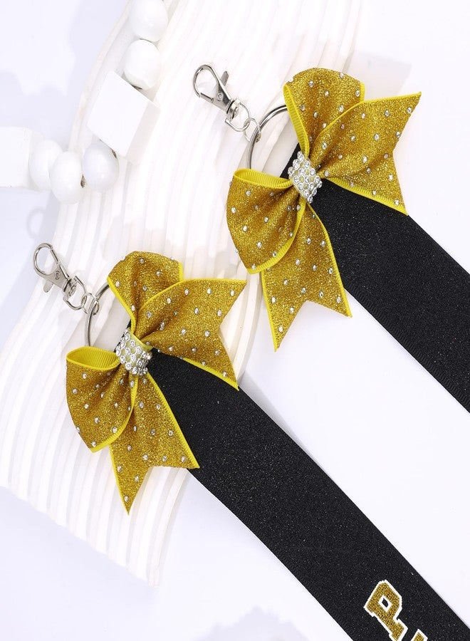 CN 2pcs Cheer Pin Me Ribbon Strap for Bag Glitter with Rhinestone Cheerleader Keychain Cheer Gifts Spirit Bow Pin Holder for Kids Girls Teen Women Black - Image 5