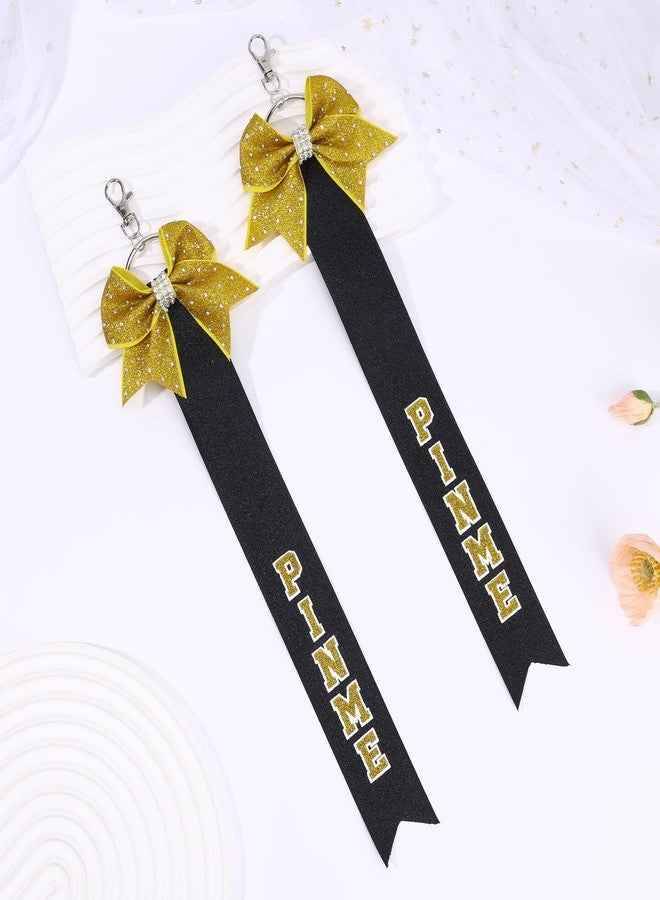 CN 2pcs Cheer Pin Me Ribbon Strap for Bag Glitter with Rhinestone Cheerleader Keychain Cheer Gifts Spirit Bow Pin Holder for Kids Girls Teen Women Black - Image 4