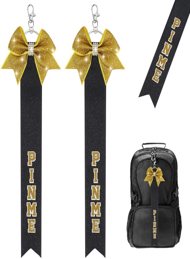 CN 2pcs Cheer Pin Me Ribbon Strap for Bag Glitter with Rhinestone Cheerleader Keychain Cheer Gifts Spirit Bow Pin Holder for Kids Girls Teen Women Black - Image 1