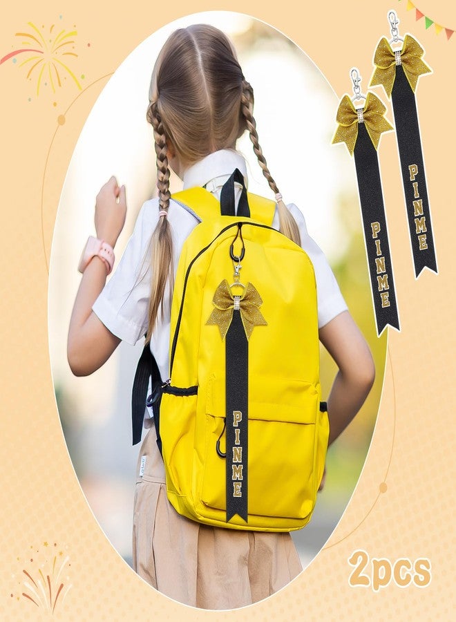 CN 2pcs Cheer Pin Me Ribbon Strap for Bag Glitter with Rhinestone Cheerleader Keychain Cheer Gifts Spirit Bow Pin Holder for Kids Girls Teen Women Black - Image 3