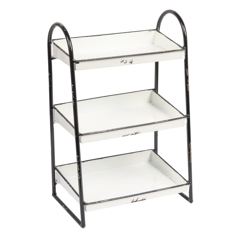 Creative Co-Op Heavily Distressed White 3-Tier Metal Tray with Black Frame & Rim - Image 1