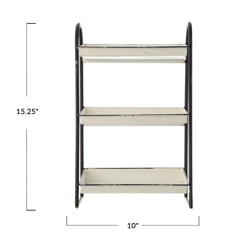 Creative Co-Op Heavily Distressed White 3-Tier Metal Tray with Black Frame & Rim - Image 3