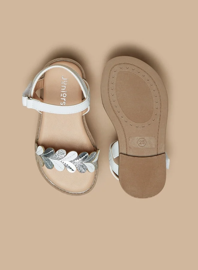 JUNIORS Girls Strappy Flat Sandals with Hook and Loop Closure