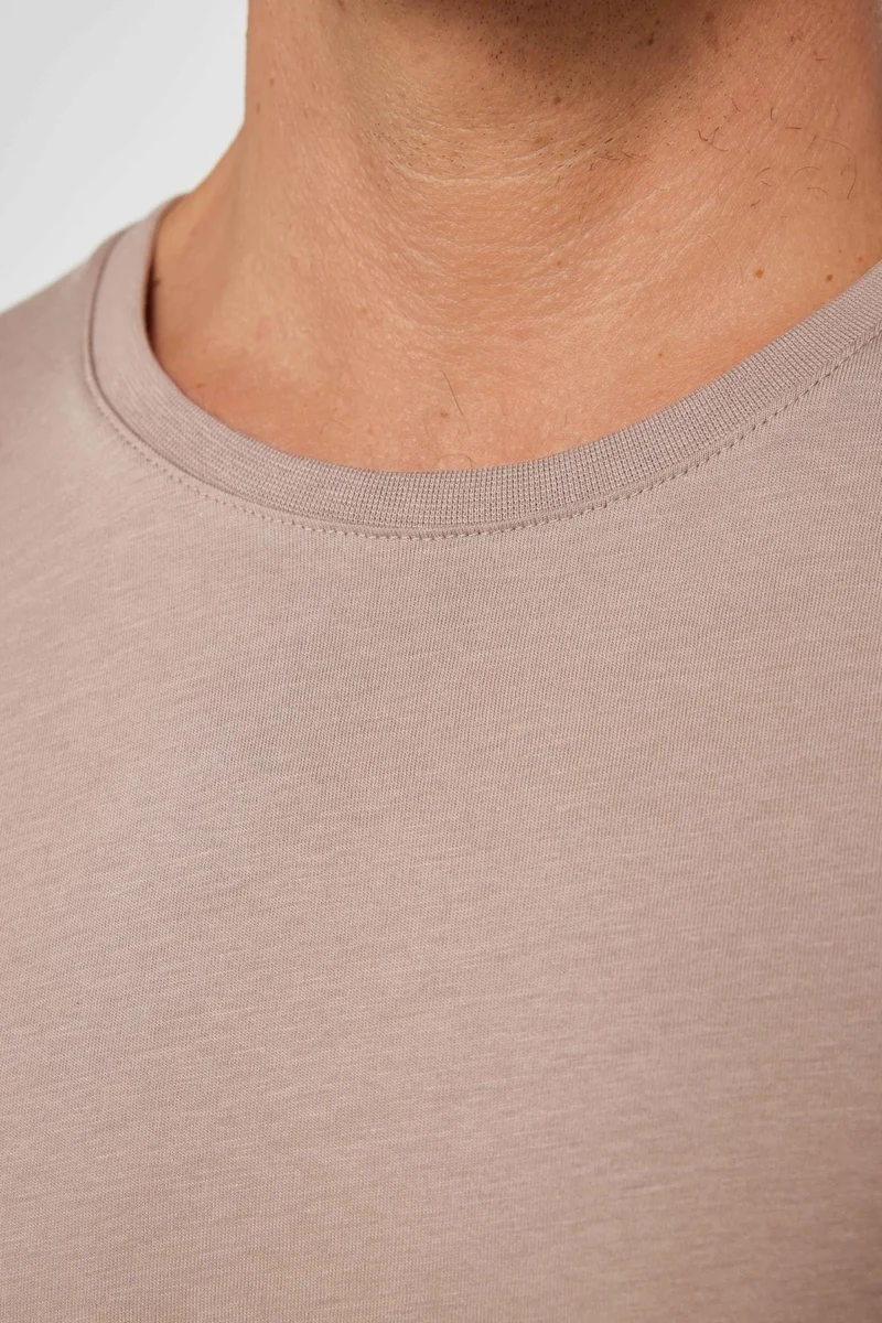 Tudors Men's Slim Fit Narrow Cut Crew Neck Organic Cotton Soft Textured Short Sleeve Mink T-Shirt