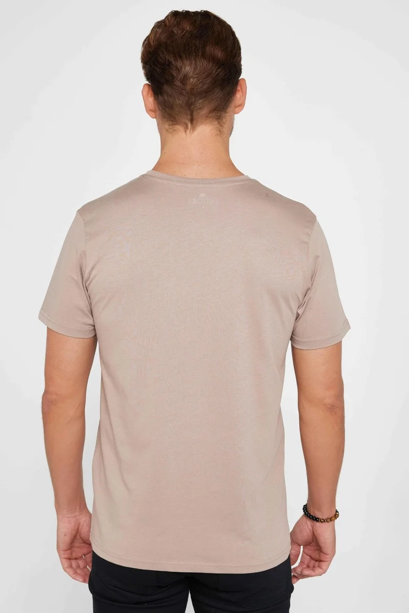 Tudors Men's Slim Fit Narrow Cut Crew Neck Organic Cotton Soft Textured Short Sleeve Mink T-Shirt