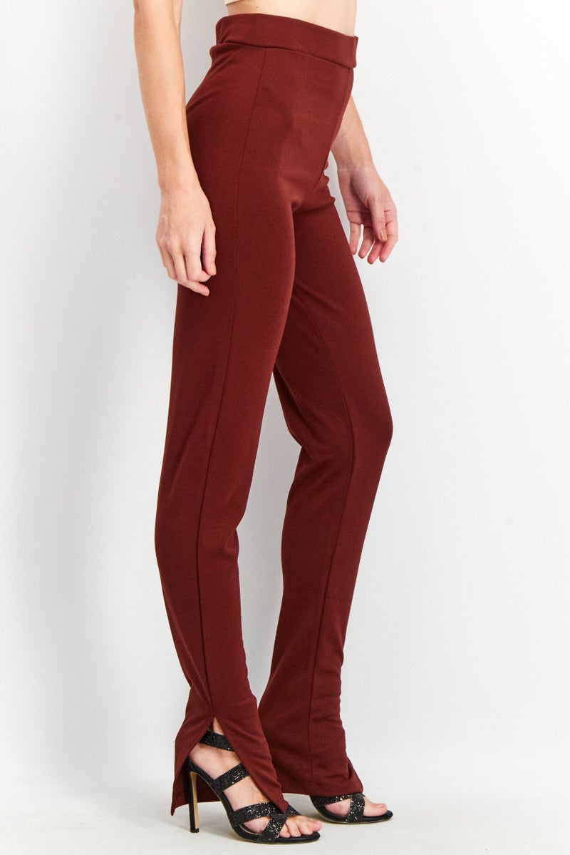 NA-KD Women Plain Side Slit Leggings, Brown - Image 3