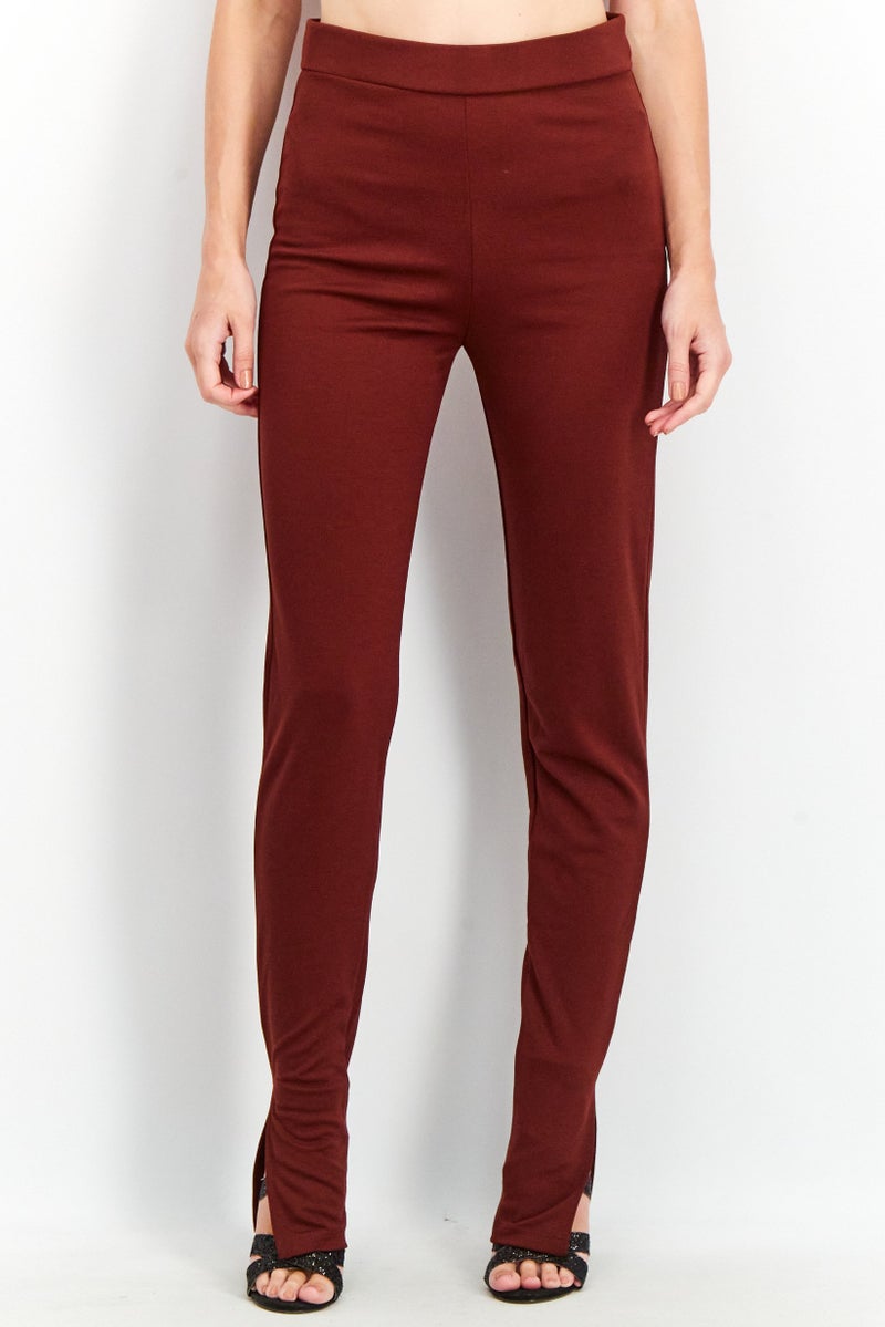 NA-KD Women Plain Side Slit Leggings, Brown - Image 1