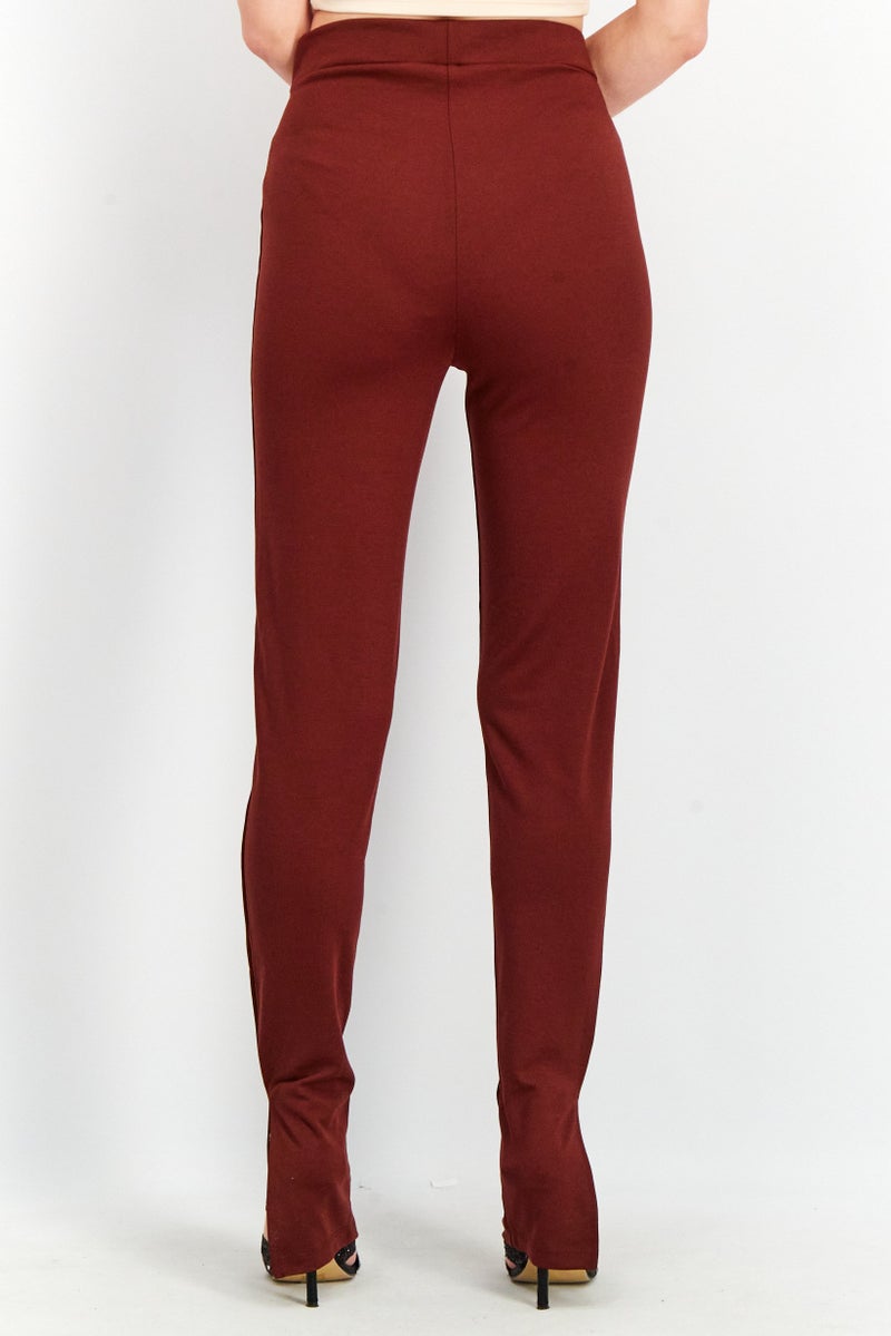 NA-KD Women Plain Side Slit Leggings, Brown - Image 2