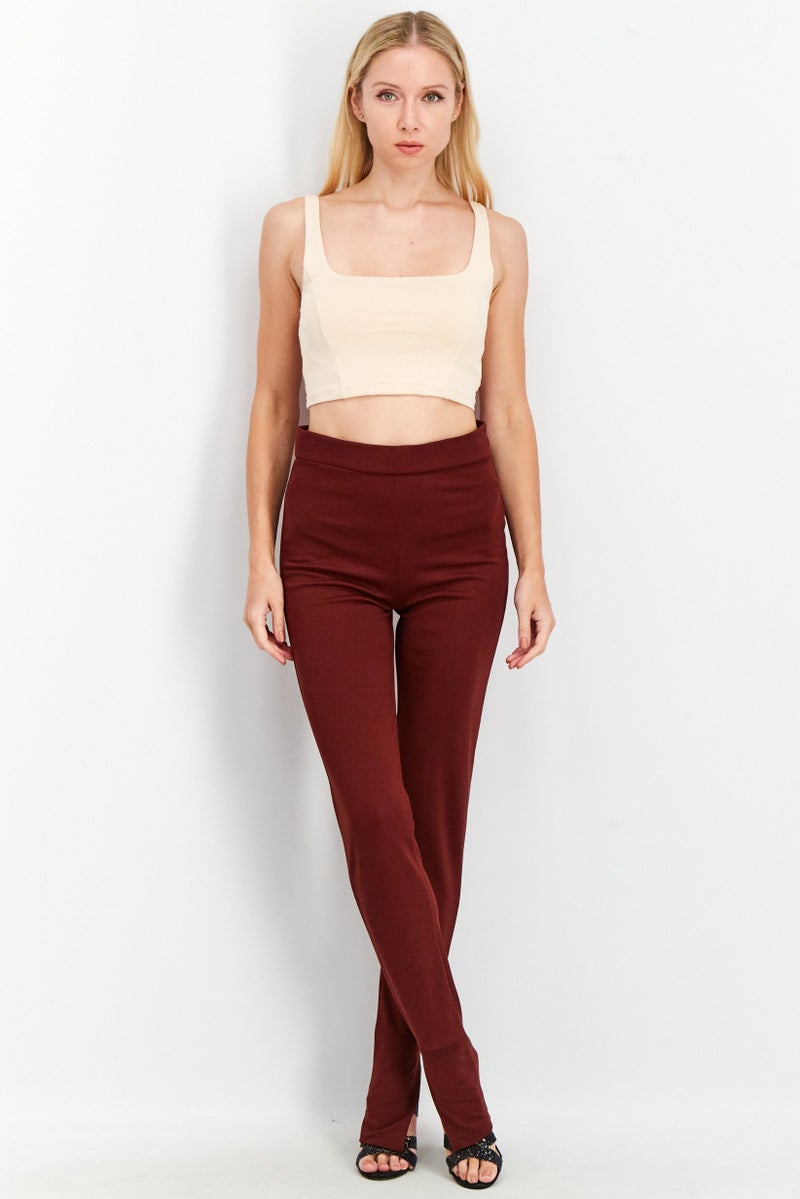 NA-KD Women Plain Side Slit Leggings, Brown - Image 4