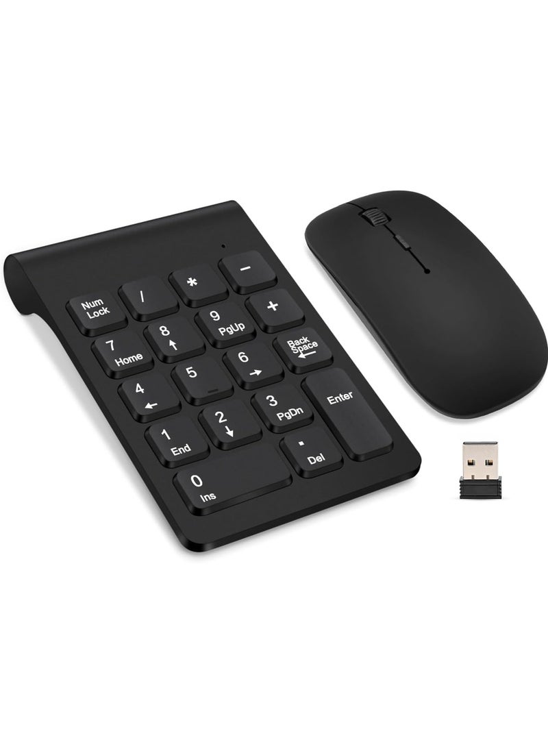 Rock Pow - Wireless Numeric Keypad, Mini 2.4G 18 Keys Number Pad, Portable Silent Financial Accounting Numeric Keypad Keyboard Extensions with Wireless Mouse for Laptop, PC, Desktop, Notebook - Image 1