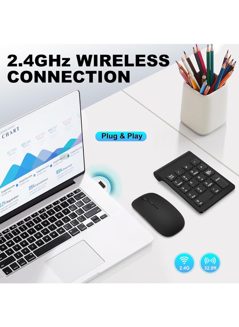 Rock Pow - Wireless Numeric Keypad, Mini 2.4G 18 Keys Number Pad, Portable Silent Financial Accounting Numeric Keypad Keyboard Extensions with Wireless Mouse for Laptop, PC, Desktop, Notebook - Image 1