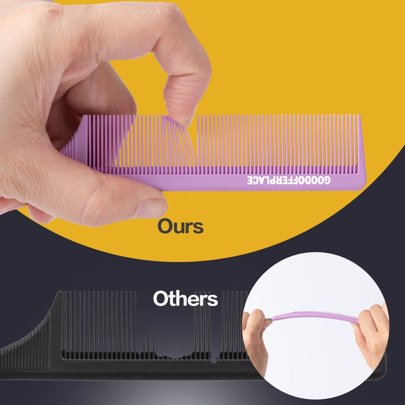 Goodofferplace 3 PCS Rat Tail Combs Parting Rattail Teasing Fine Tooth Comb with Metal Pick for Curly Hair,Detangling Parting Combs for Women for Braiding,Styling Hair(Green Purple Grey) - Image 4