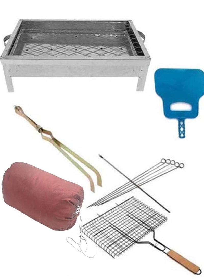 سي او أرماء طقم عدة شواء متكاملة مكونة من شواية حديد واسياخ شواء ومهف هواء وملقاط فحم