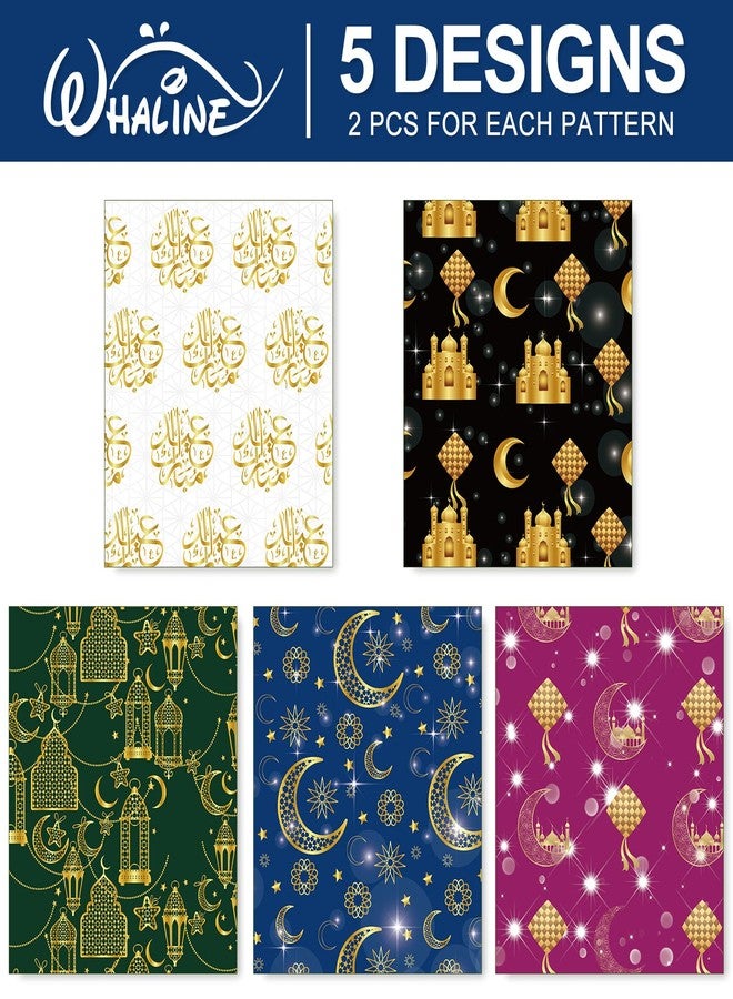Whaline 10 Sheets Eid Mubarak Wrapping Paper - Not Roll - 5 Colors Ramadan Moon Star Words Lantern Patterns Gift Wrap Paper Folded Flat for Islamic Muslim Party DIY Crafts Supplies, 19.7 x 27.6 Inch - Image 3