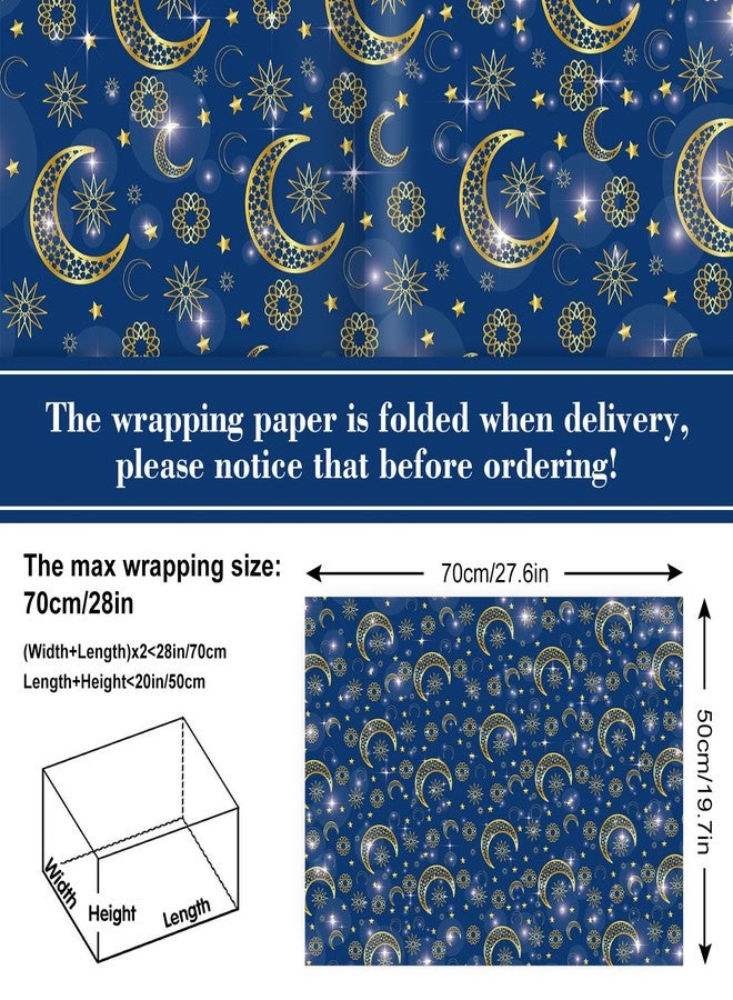 Whaline 10 Sheets Eid Mubarak Wrapping Paper - Not Roll - 5 Colors Ramadan Moon Star Words Lantern Patterns Gift Wrap Paper Folded Flat for Islamic Muslim Party DIY Crafts Supplies, 19.7 x 27.6 Inch - Image 2